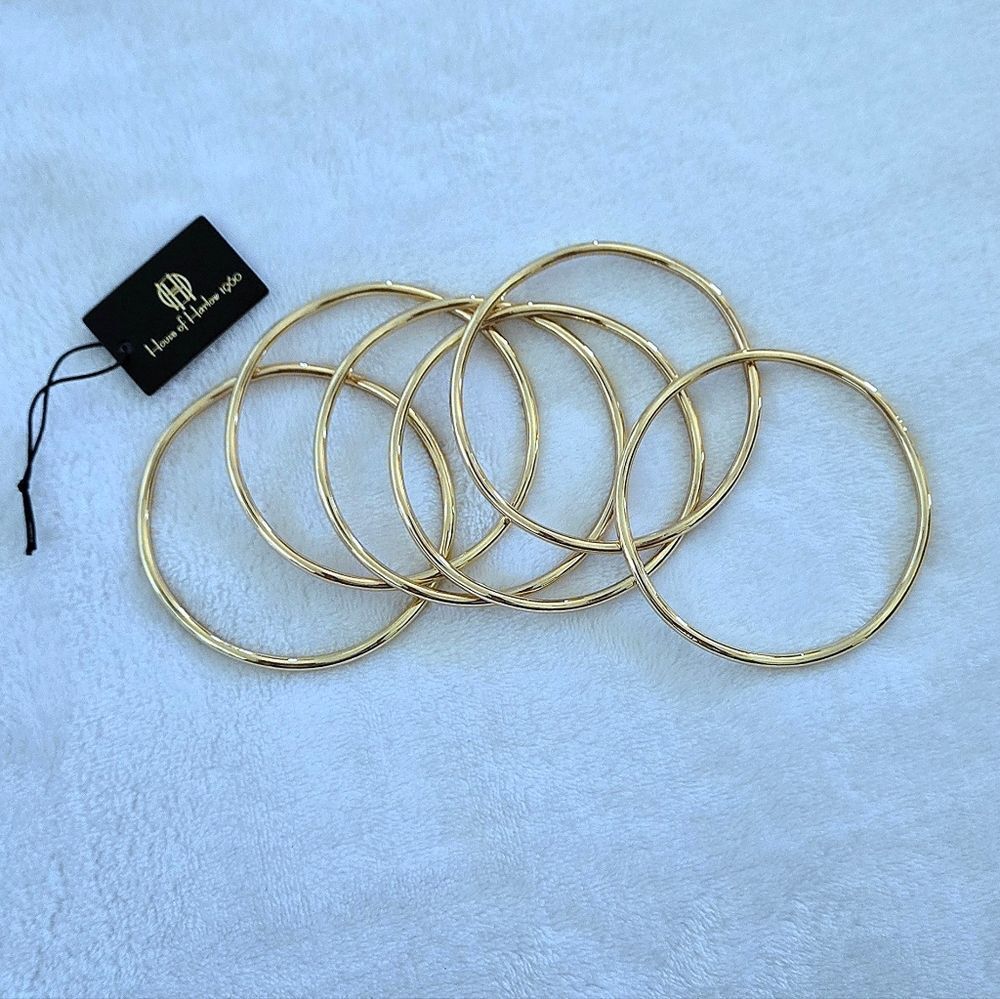 House🏠 of Harlow 1960 Set of Six6️⃣, Thin, Wavy🌊, Gold💛 Bangle Bracelets - Picture 7 of 15